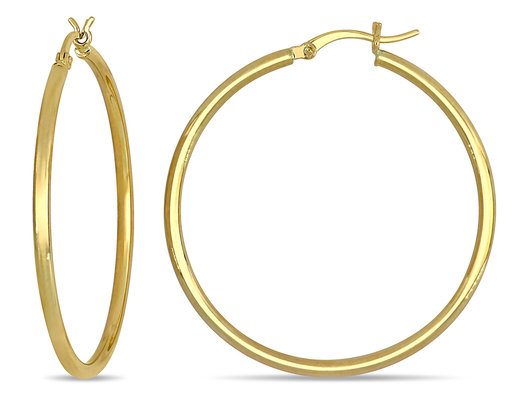 10K Yellow Gold Flat Hoop Earrings (40mm)