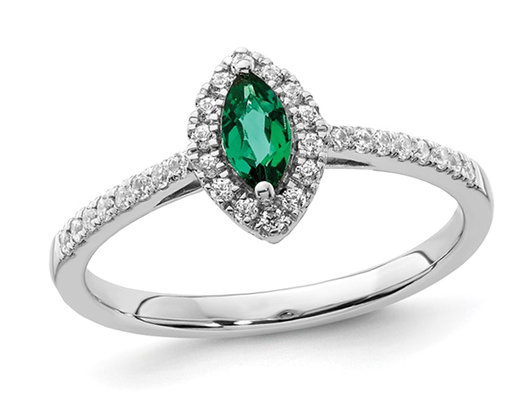 3/10 Carat (ctw) Lab-Created Emerald Ring in 14K White Gold with Lab-Grown Diamonds