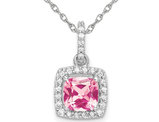 1.25 Carat (ctw) Pink Tourmaline Halo Pendant Necklace in 14K White Gold with Diamonds
