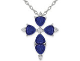 6.50 Carat (ctw) Lab-Created Blue Sapphire Cross Pendant Necklace in 14K White Gold with Lab-Grown Diamonds