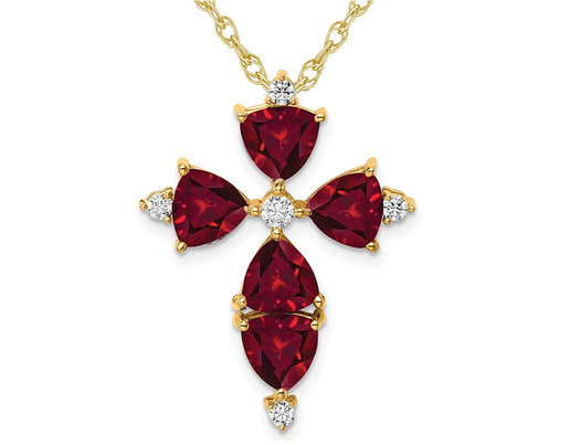 6.50 Carat (ctw) Lab-Created Ruby Cross Pendant Necklace in 14K White Gold with Lab-Grown Diamonds