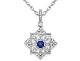 1/3 Carat (ctw) Natural Blue Sapphire Pendant Necklace in 14K White Gold with Diamonds 1/4 Carat (ctw) and Chain
