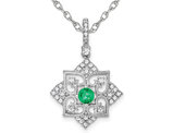 1/4 Carat (ctw) Emerald Pendant Necklace in 14K White Gold with Diamonds 1/4 Carat (ctw) and Chain