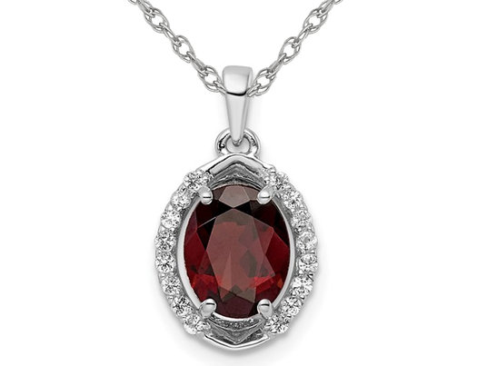 2.34 Carat (ctw) Garnet & White Topaz Pendant Necklace in Sterling Silver with Chain