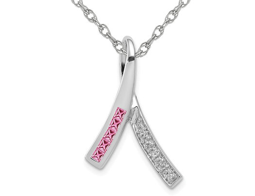 2/5 Carat (ctw) Lab-Created Pink Sapphire Ribbon Pendant Necklace in 14K White Gold with Chain
