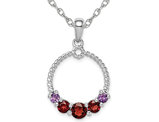 1.40 Carat (ctw) Garnet and Amethyst Circle Pendant Necklace in Sterling Silver with Chain