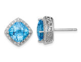 5.40 Carat (ctw) Cushion-Cut Blue Topaz Post Earrings in Sterling Silver