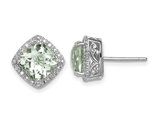 3.90 Carat (ctw) Cushion-Cut Green Quartz Post Earrings in Sterling Silver