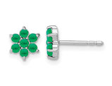 1.20 Carat (ctw) Emerald Flower Button Earrings in 14K White Gold