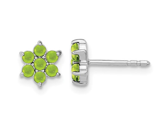 1.15 Carat (ctw) Peridot Flower Button Earrings in 14K White Gold