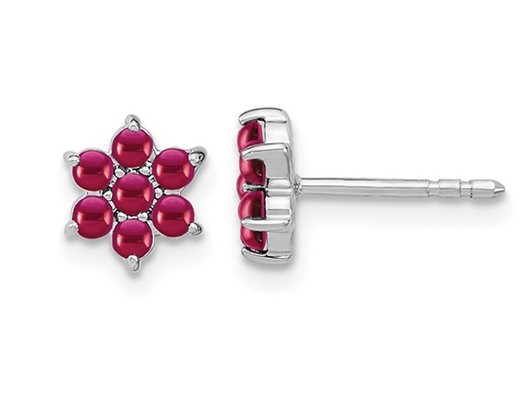1.15 Carats (ctw) Ruby Flower Earrings in 14K White Gold