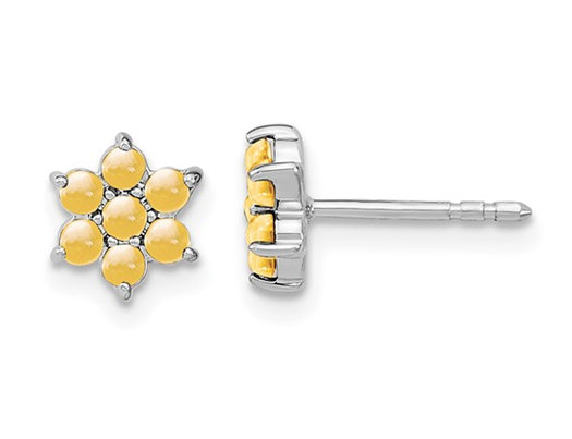 1.15 Carat (ctw) Citrine Flower Button Earrings in 14K White Gold
