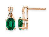 1.50 Carat (ctw) Lab-Created Emerald Earrings in 10K Rose Pink Gold with Accent Diamonds