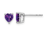 1.00 Carat (ctw) Heart Amethyst Solitaire Post Earrings in 14K White Gold