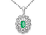 1/3 Carat (ctw) Emerald Pendant Necklace in 14K White Gold with Diamonds and Chain