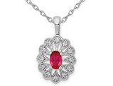 7/10 Carat (ctw) Ruby Pendant Necklace in 14K White Gold with Diamonds and Chain