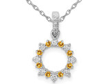 1/12 Carat (ctw) Citrine Circle Pendant Necklace in 14K White Gold with Diamonds