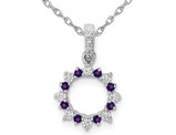 1/12 Carat (ctw) Amethyst Circle Pendant Necklace in 14K White Gold with Diamonds