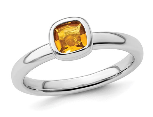 1/2 Carat (ctw) Cushion-Cut Citrine Ring in Sterling Silver