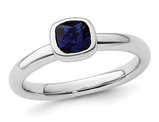 3/4 Carat (ctw) Cushion-Cut Lab-Created Blue Sapphire Ring in Sterling Silver