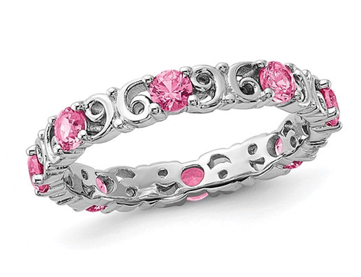 1.00 Carat (ctw) Lab-Created Pink Sapphire Band Ring in Sterling Silver