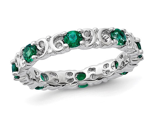 9/10 Carat (ctw) Lab-Created Emerald Band Ring in Sterling Silver