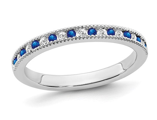 1/4 Carat (ctw) Blue Sapphire Semi-Eternity Wedding Band Ring in 14K White Gold with Diamonds