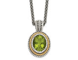 1.80 Carat (ctw) Bezel-Set Peridot Pendant Necklace in Sterling Silver with 14K Gold Accents