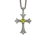 1.05 Carat (ctw) Peridot Cross Pendant Necklace in Sterling Silver with Chain