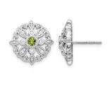 1/4 Carat (ctw) Peridot Button Earrings in 14K White Gold with Diamonds