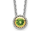 1/2  Carat (ctw) Bezel-Set Peridot Pendant Necklace in Sterling Silver with 14K Gold Accents