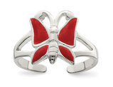 Sterling Silver Polished Butterfly with Red Enamel Toe Ring