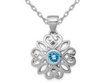 1/5 Carat (ctw) Blue Topaz Flower Pendant Necklace in Sterling Silver with Chain