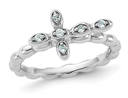 1/10 Carat (ctw) Aquamarine Cross Ring in Sterling Silver