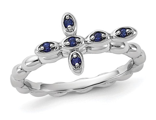 1/10 Carat (ctw) Lab-Created Sapphire Cross Ring in Sterling Silver