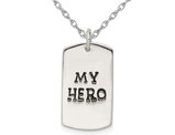 Mens Sterling Silver DogTag My Hero Pendant Necklace with Chain