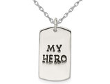 Mens Sterling Silver DogTag My Hero Pendant Necklace with Chain