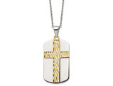 Mens Yellow Plated Stainless Steel Cross Dogtag Pendant Necklace with Chain