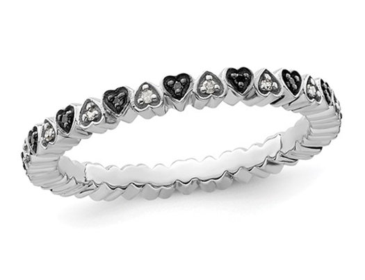 1/8 Carat (ctw) Black & White Diamond Heart Band Ring in Sterling Silver