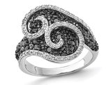 1.00 Carat (ctw) Black and White Diamond Swirl Ring in Sterling Silver