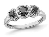 3/4 Carat (ctw) Black & White Diamond Three Stone Ring in Sterling Silver