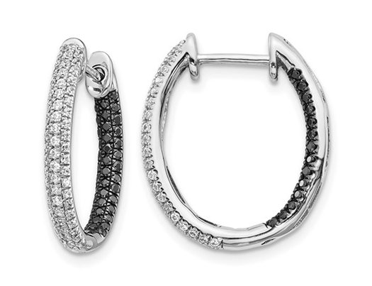 9/10 Carat (ctw) Black and White Diamond In-and-Out Hoop Earrings in 14K White Gold