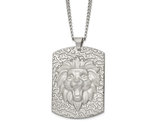 Mens Stainless Steel Lion Dogtag Pendant Necklace with Chain (24 Inches)