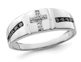 Mens 1/4 carat (ctw) Black and White Diamond Cross Ring in Sterling Silver