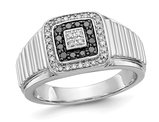 Mens 1/3 carat (ctw) Black and White Diamond Ring in 14K White Gold 