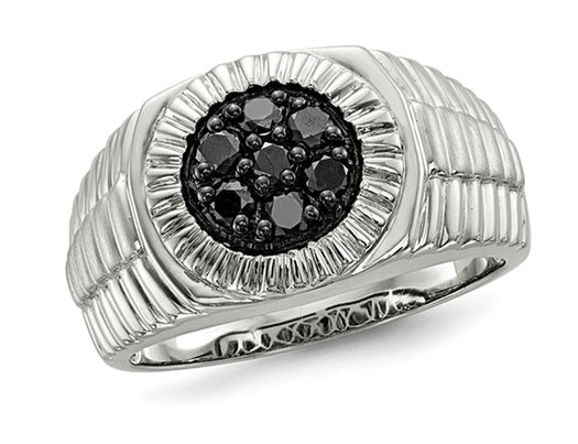 Mens 1/2 Carat (ctw) Black Diamond Cluster Ring in Sterling Silver