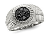 Mens 1/2 Carat (ctw) Black Diamond Cluster Ring in Sterling Silver