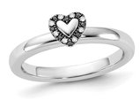 Sterling Silver Heart Promise Ring with Black and White Accent Diamonds 