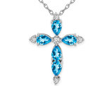 3.45 Carat (ctw) Blue Topaz Cross Pendant Necklace in 14K White Gold with Diamonds and Chain