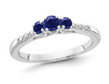 2/5 Carat (ctw) Three Stone Blue Sapphire Ring in 10K White Gold